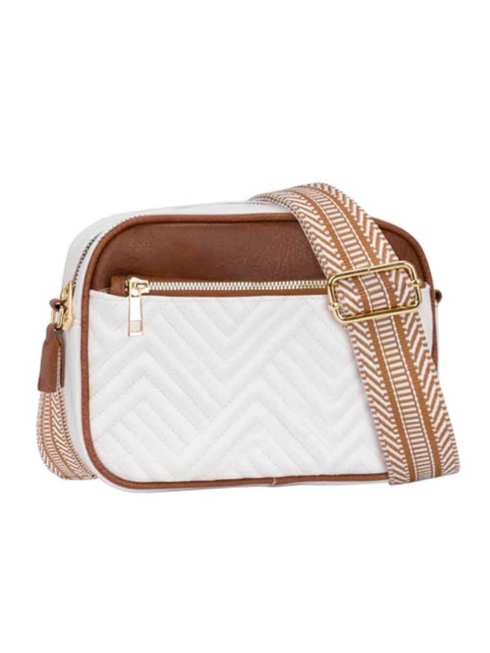 Quilted PU Leather Crossbody Bag Adjustable Strap Multi Compartment
